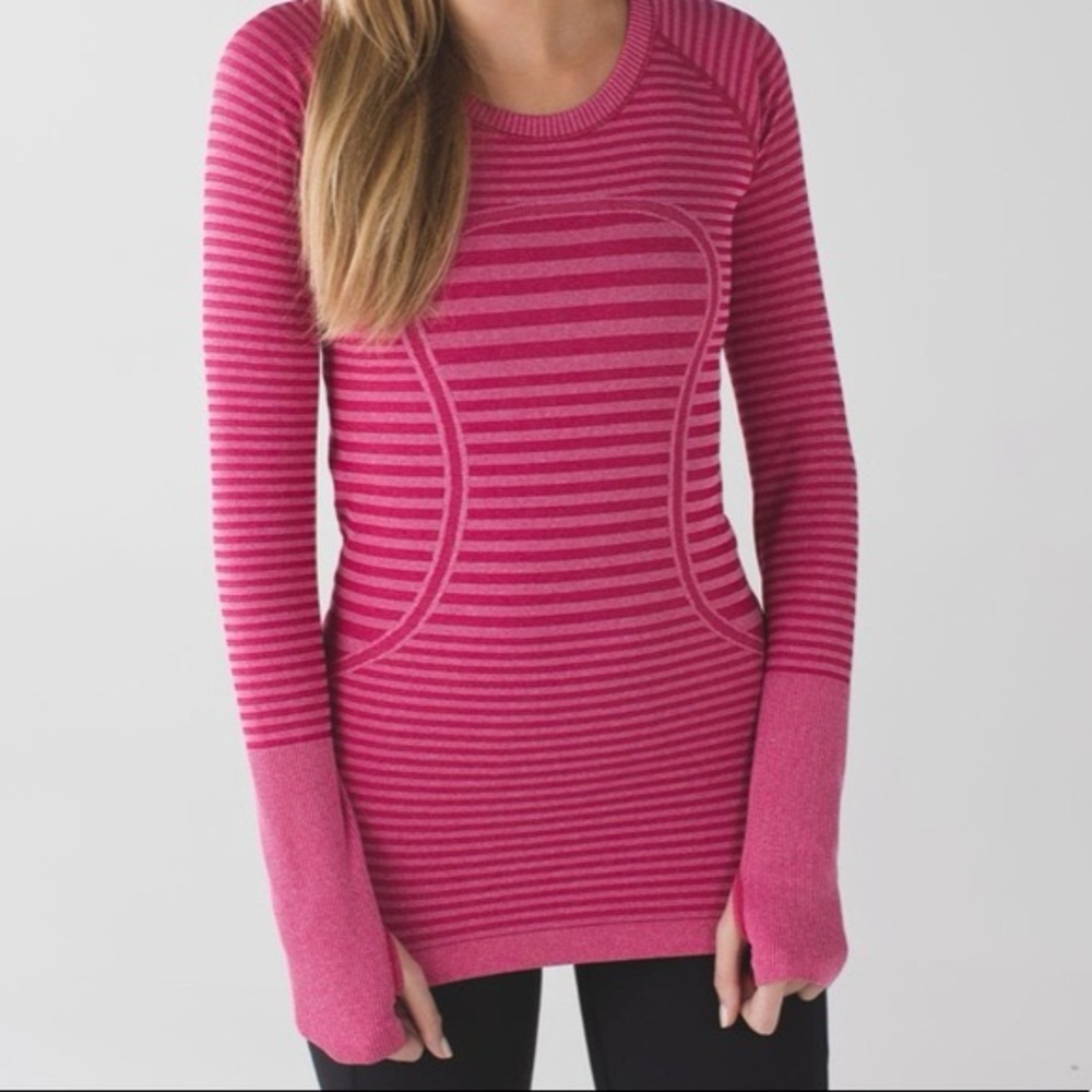 lululemon athletica Pink Striped Long Sleeve Swiftly Top